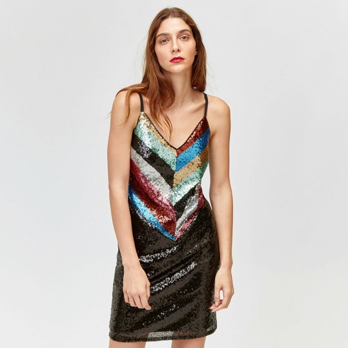 NEW WAREHOUSE RAINBOW SEQUIN STRAPPY CAMI DRESS PARTY PROM CLUB LOOK UK 12 - Picture 7 of 9