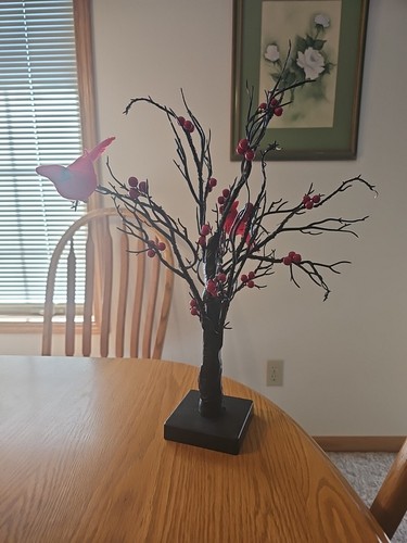 Winter Halloween Red Berry Tree Black Branches  18" Tall Removable Cardinals - Bild 2 von 9