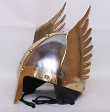 Medieval Handmade Iron  Brass Viking Knight Warrior King Norman Winged Helmet