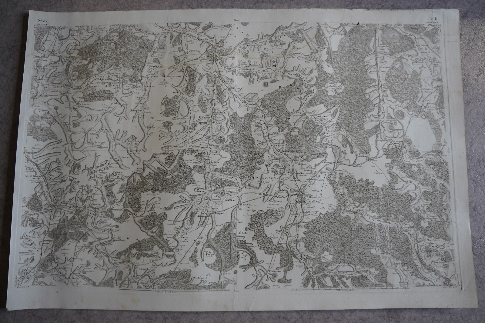 CASSINI CARTE IN PLANO 630mm X 950 mm, 1808, BAR CHATILLON / SEINE, n 82 , 9K,