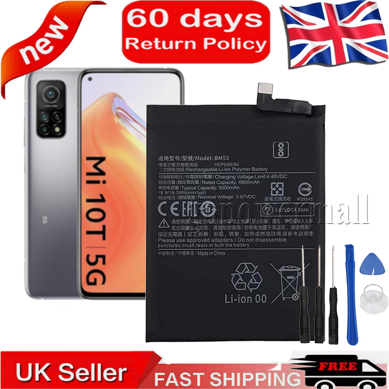 Battery for Xiaomi Redmi K30s M2007J3SC BM53 4900mAh 3.85V