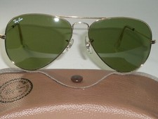 1980's 58 14mm VINTAGE B L RAY-BAN USA GEP RB3 UV TRU-GREEN AVIATOR SUNGLASSES