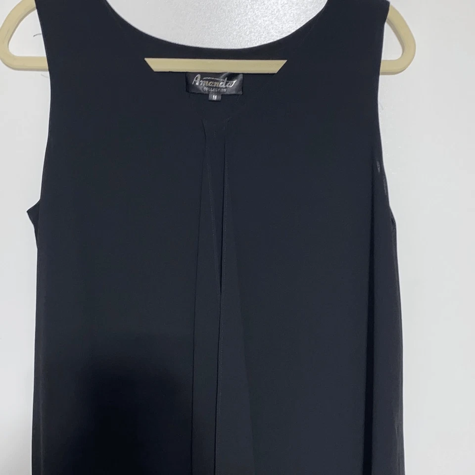 Vestido midi de gasa sin mangas con cuello redondo negro mediano Amanda para mujer Foto 4 de 4