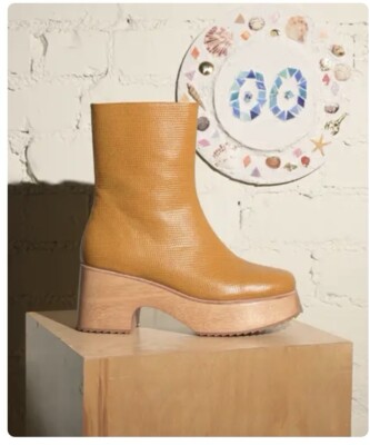 CHARLOTTE STONE  Women's Isla Leather, 2.75  Heel, Platform Clog Boots, Caramel 