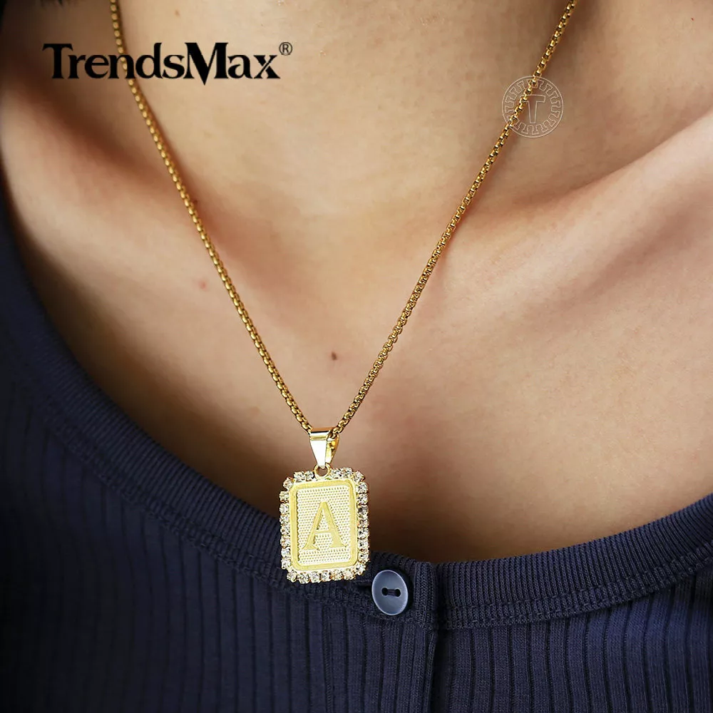 Gold square sale initial pendant necklace