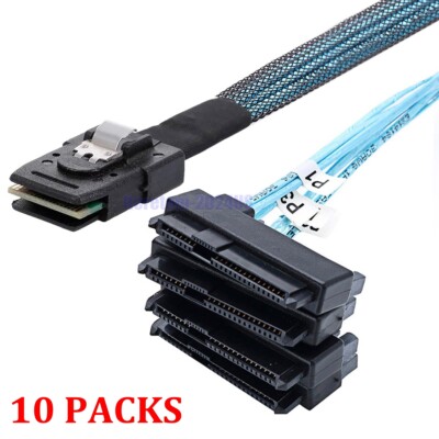 10pcs Mini SAS 36P SFF-8087 to 4 SFF-8482 Connectors With SATA Power Cable 1M