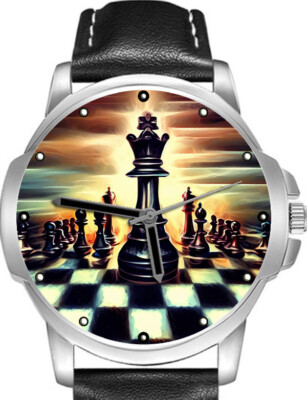 Schachbrettstücke König Stehkunst stilvoll seltene Qualität Armbanduhr