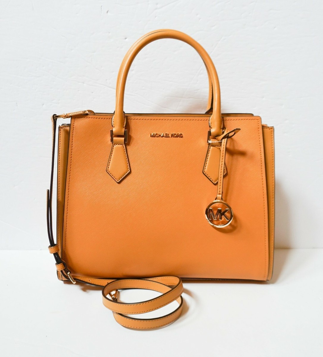 MICHAEL KORS HOPE LARGE SATCHEL SHOULDER LEATHER BAG YELLOW