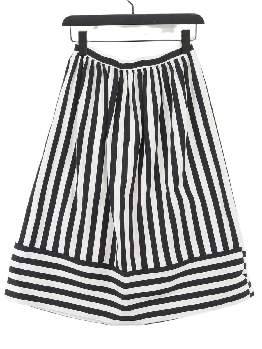 Topshop Women's Midi Skirt UK Black Striped Cotton with Nylon