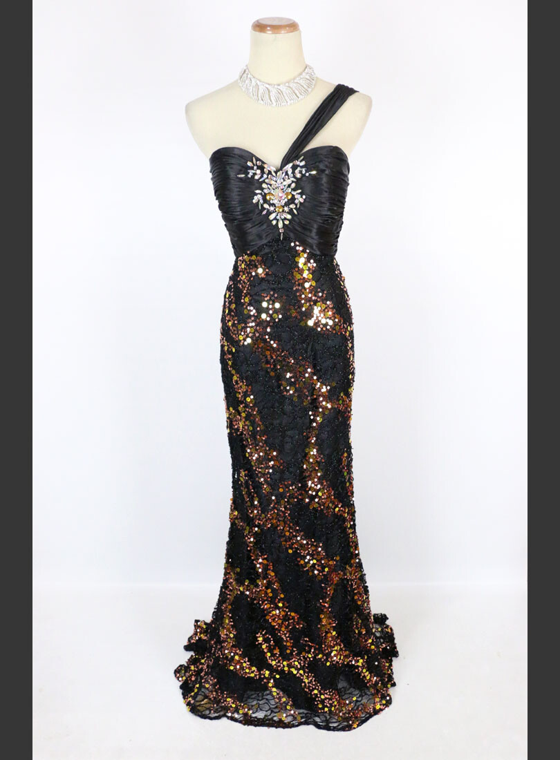 NEW Evening by Allure $379 One Shoulder Gold Black Long Prom Formal Dress  Size 6 | eBay