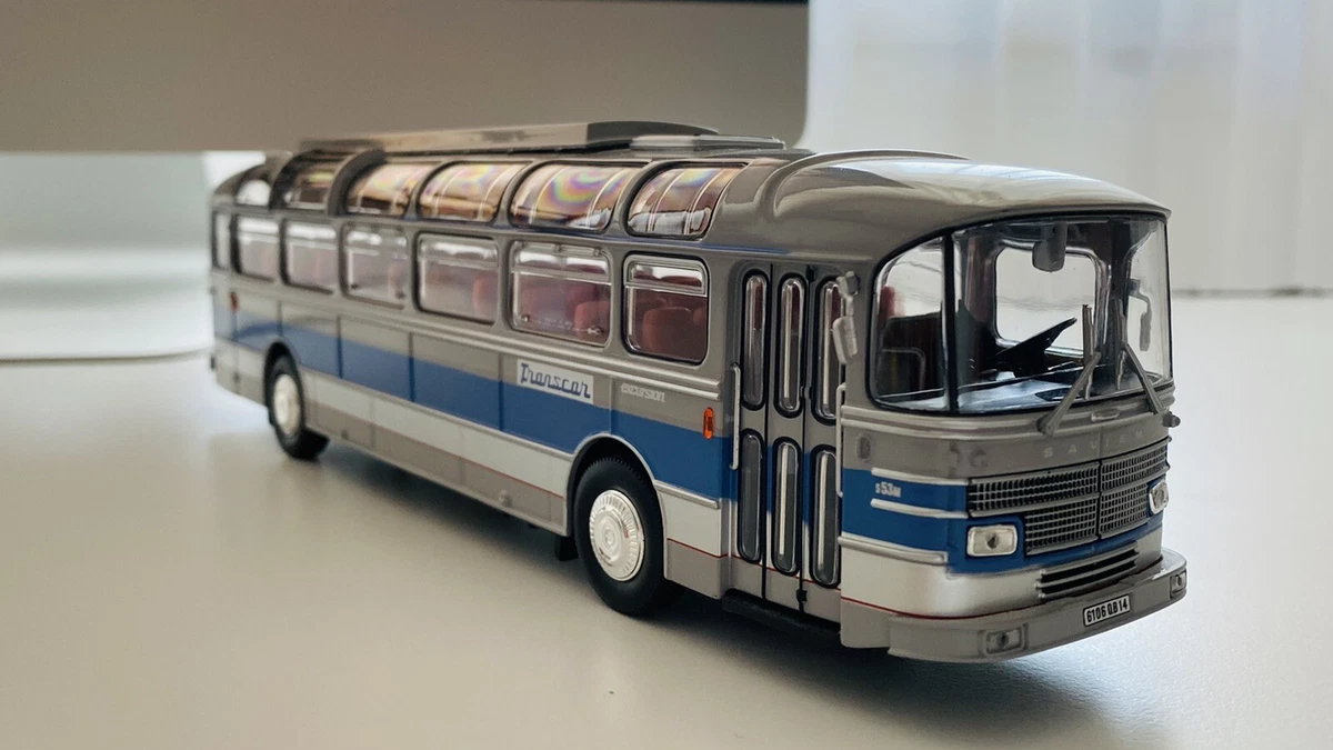 NOREV Saviem S53M Transcar – Bus Miniature 1/43 – Gris, Bleu, Blanc