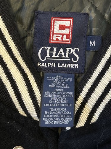 Chaps Ralph Lauren Navy Wool Letterman Varsity Jacket Red Boucle CRL Med Preppy - Picture 2 of 7