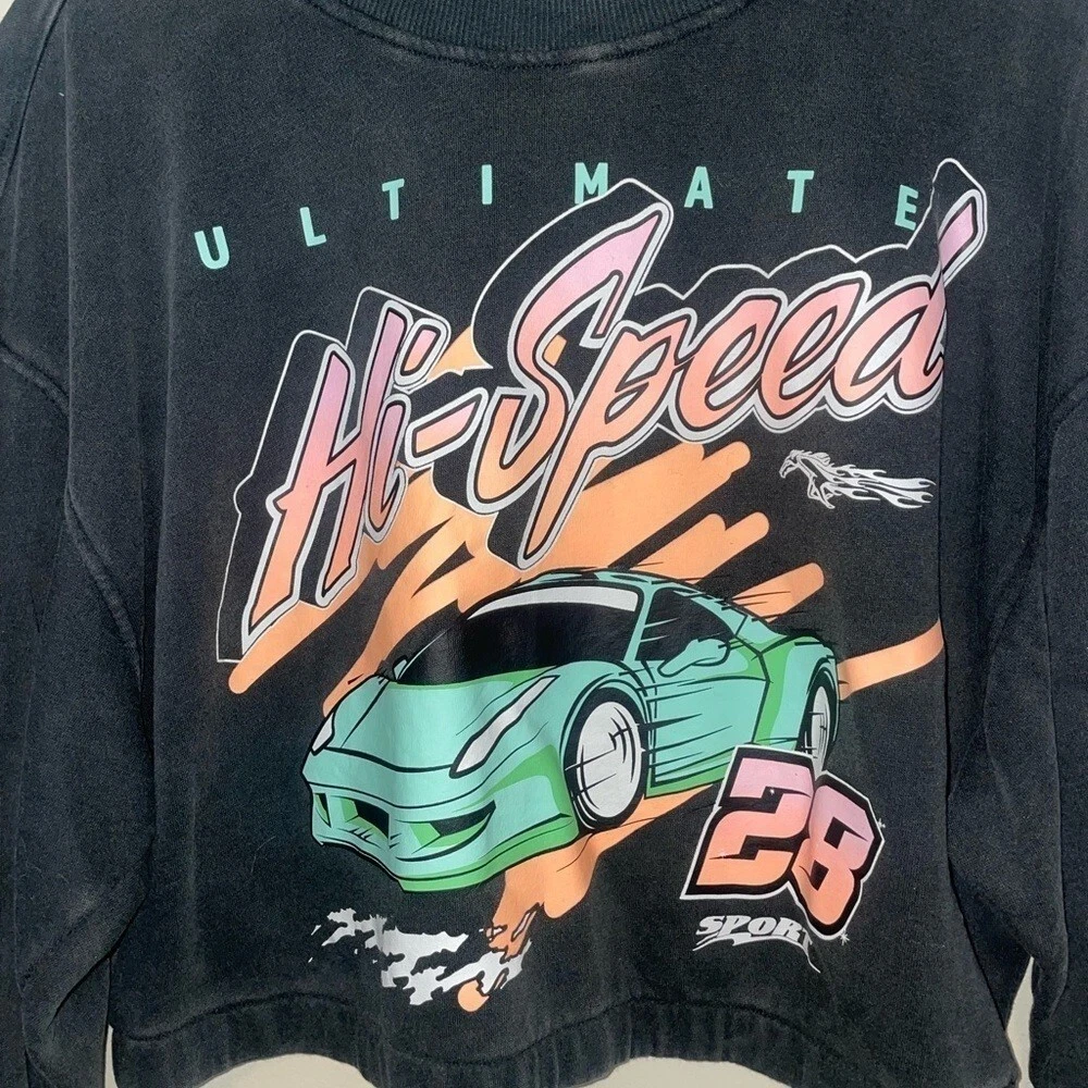 VETEMENTS Felpa H&M Divided Racecar grigia cropped taglia large