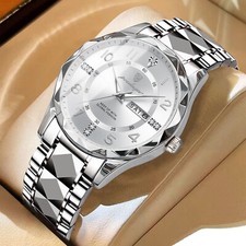 Men's Quartz Watches 3 ATM Waterproof Luminous Date Stainless Steel Wristwatches