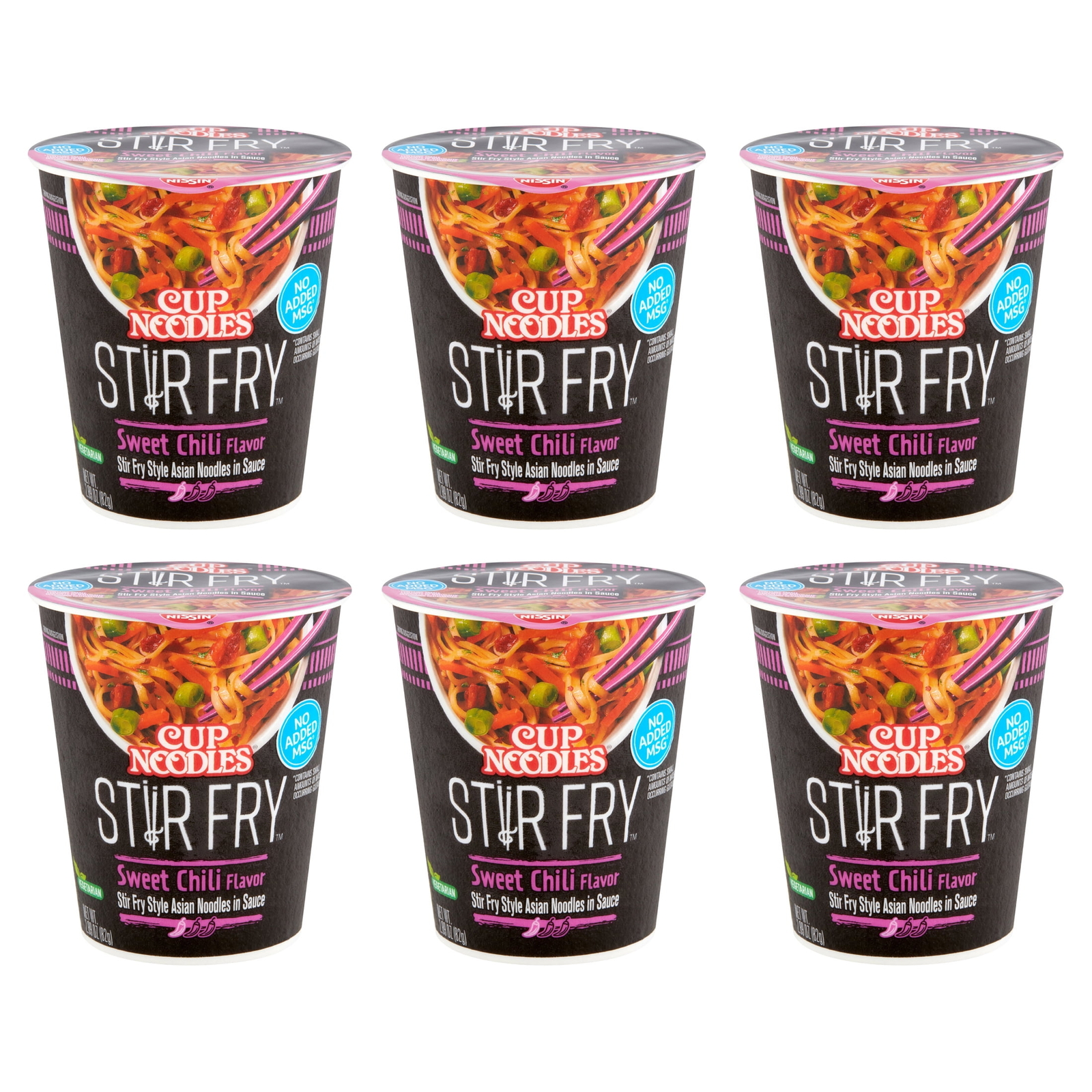 (6 pack) Cup Noodles Stir Fry Ramen Noodles, Sweet Chili Flavor, 2.93 oz Cup