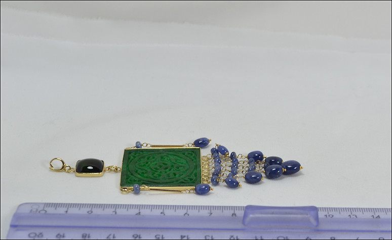 Pendentif En Or Jaune 18 Carats Avec Tourmaline Verte, Jade Et Émeraudes - Neuf Avec Étiquettes - Delma Oro