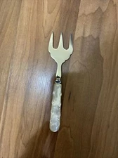 stunning antique epns bread fork with knobbled mother of pearl handle