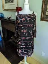White House Black Market Split Sleeve Floral Print Knit Shift Dress Small 166