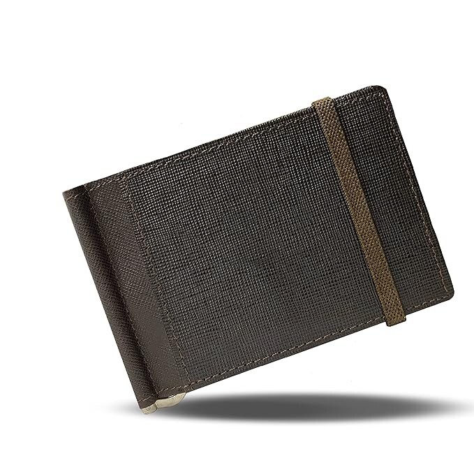 RSINC Genuine Leather Bifold Money Clip Wallet with Elastic Closure-image
