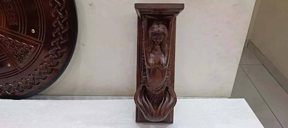 Ménsula Sirena de Madera Decorativa Tallada Ménsula de Madera 1 pieza Decoración Colgante de Pared Foto 4 de 4