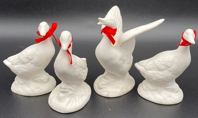 Vintage Flambro Christmas White Swan Figurines Red Bow Lot of 4 Taiwan 3''