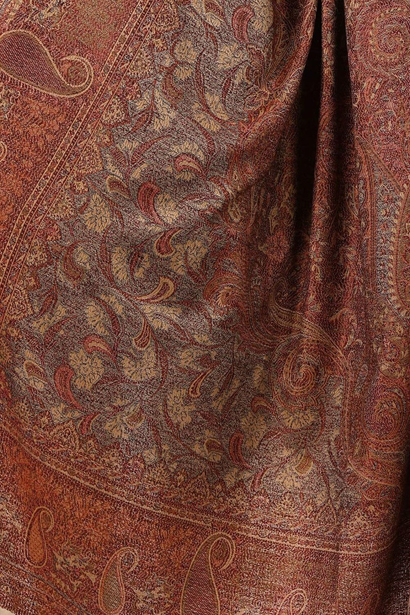 Zamour Kashmir 6379 - Sciarpa avvolgente da donna, con ricamo floreale indiano, Marrone, Large