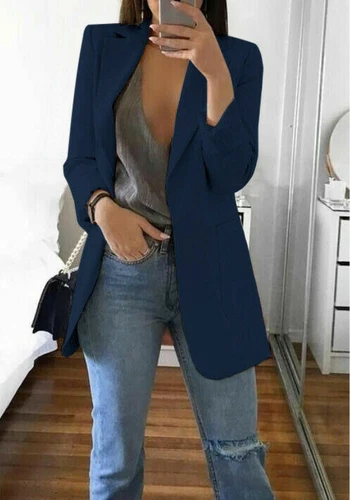 Womens Cardigan Blazer Suit Slim Ladies Coat Formal Jacket Slim Solid Color New - Picture 15 of 30