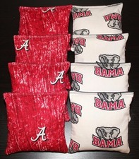 8 CORNHOLE BEANBAGS made w University of ALABAMA CRIMSON TIDE Fabric
