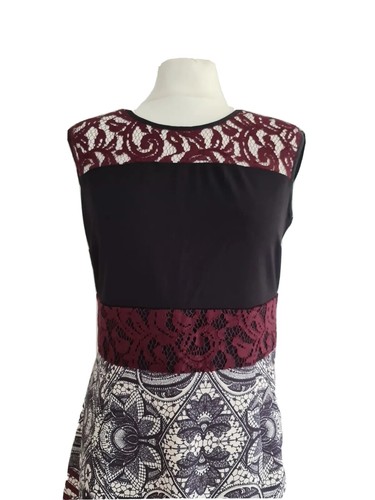 ELISA LANDRI WOMENS BURGUNDY LACE STRIPED SLEEVELESS A-LINE DRESS-SIZE 2/UK 10. - Picture 7 of 13