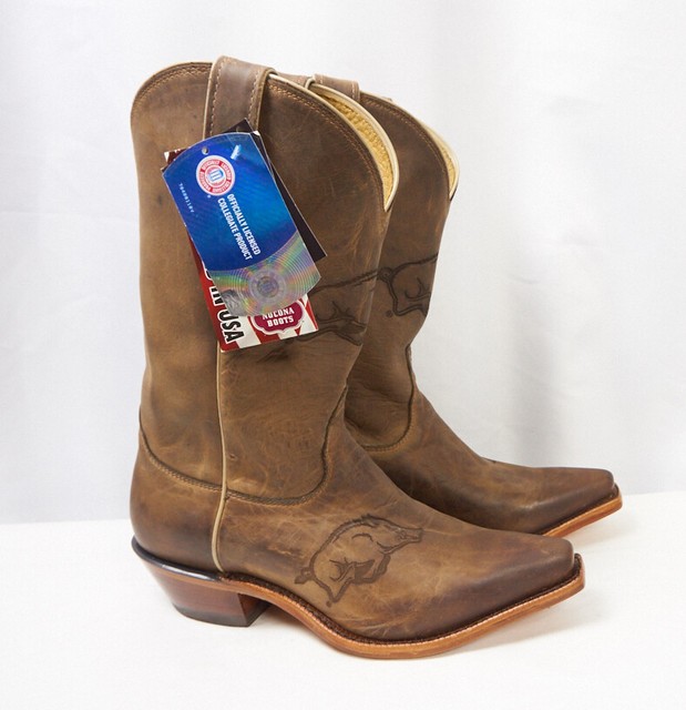 Nocona Arkansas Razorback Brown Leather Western Cowgirl Cowboy Boots