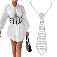 Punk Necktie Necklace with Shimmering Rhinestones for Fashion Enthusiasts