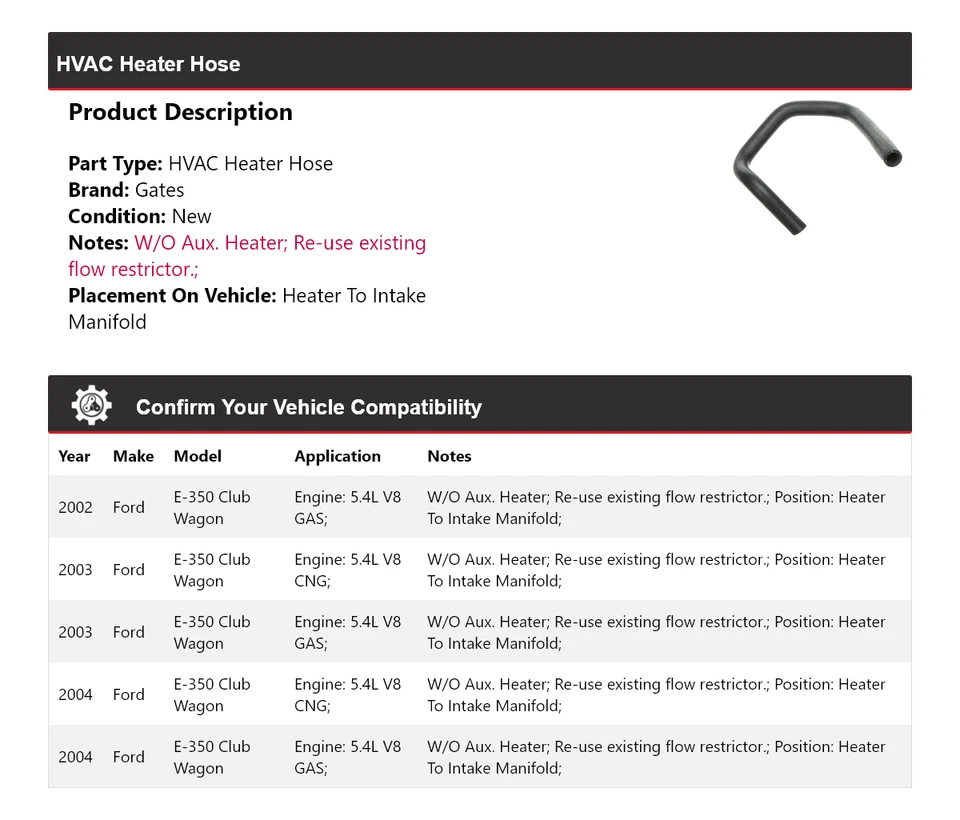 Ворота шланга обогревателя для Ford E-350 Club Wagon 2002-2004 годов выпуска 2003 - Изображение 2 из 4