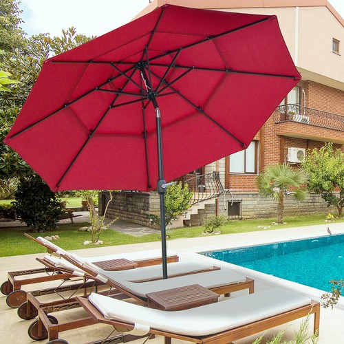 9ft Outdoor Patio Market Table Umbrella Deck Backyard Porch Shade with Crank - Picture 3 of 9