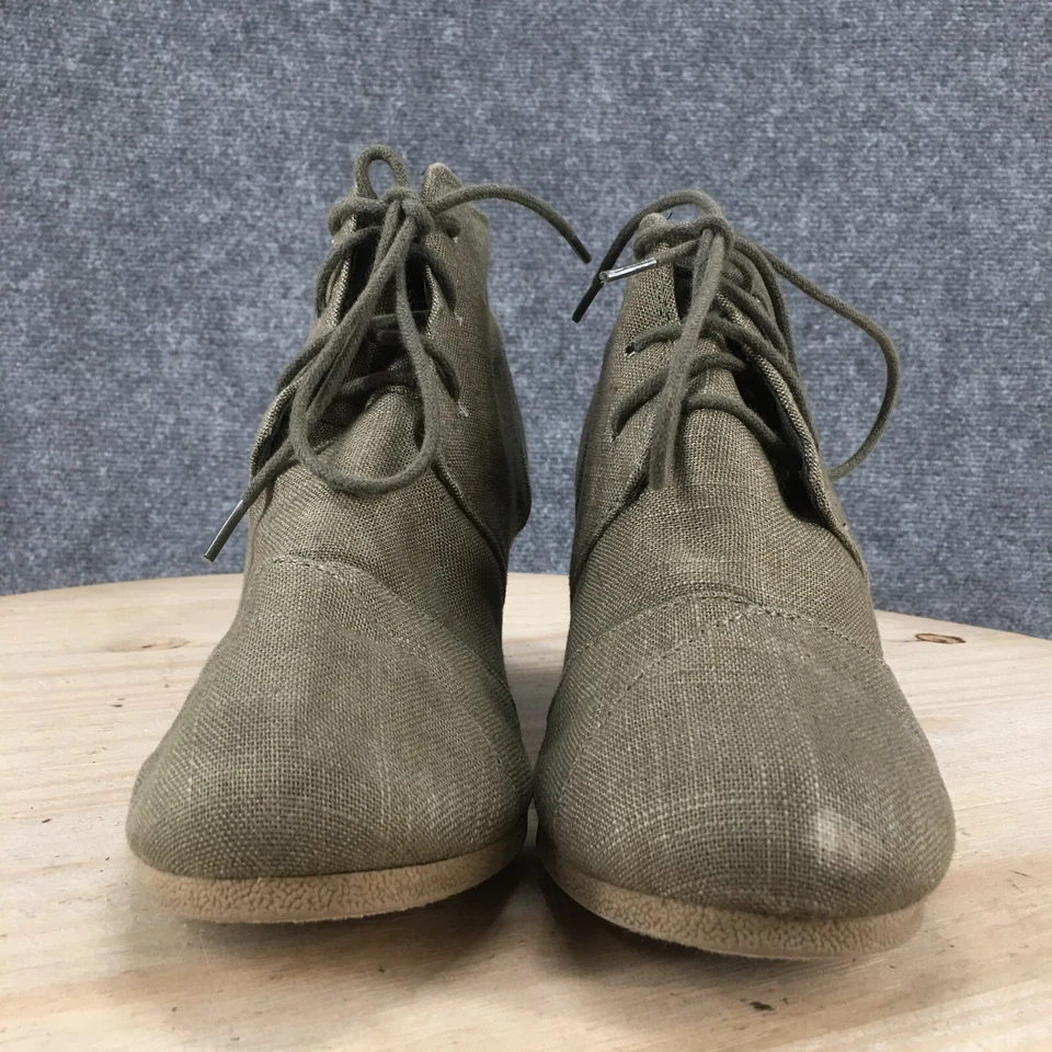 Maurices Boots Womens 9 Tali Ankle Booties Green Faux Leather Wedge Lace Up - Image 3 of 4