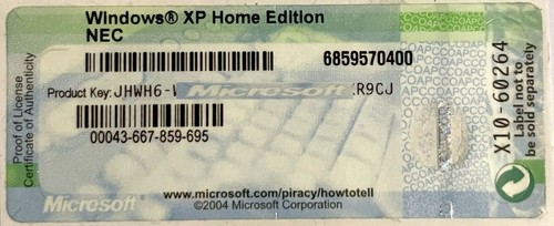 Microsoft Windows XP Home NEC COA naklejka używany klucz licencyjny - Zdjęcie 1 z 2