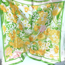 Vintage 70s Scarf AVON Burst Of Spring KENT Green Yellow Pink Japan 1978 26  