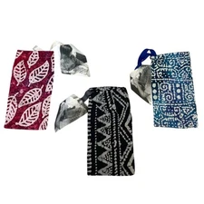 Set of 3 New Handmade Batik Printed Fabric Small Ribbon Drawstring Gift Bags