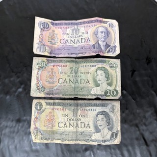 1969 73 Canada Banknote Lot: $20 $10 $1 Canadian Dollar Bills Paper Money ðµ
