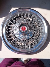 Vintage Oem Ford 14 Wire Spoke Hubcap Wheel Cover Flat Face Red Crest Emblem