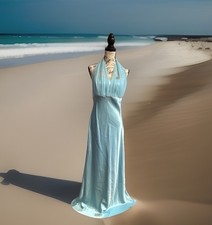 Prom / Party Light Blue Halter Chiffon Rhinestone Formal Gown Dress Size M