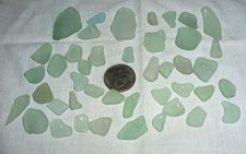 Genuine Surf Tumbled Sea Glass Seafoam Top Drilled Tiny to Medium sizes 43 Pcs