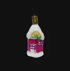 Vintage Pink Holiday House Figural Hand Painted Milk Glass Christmas Light Bulb
