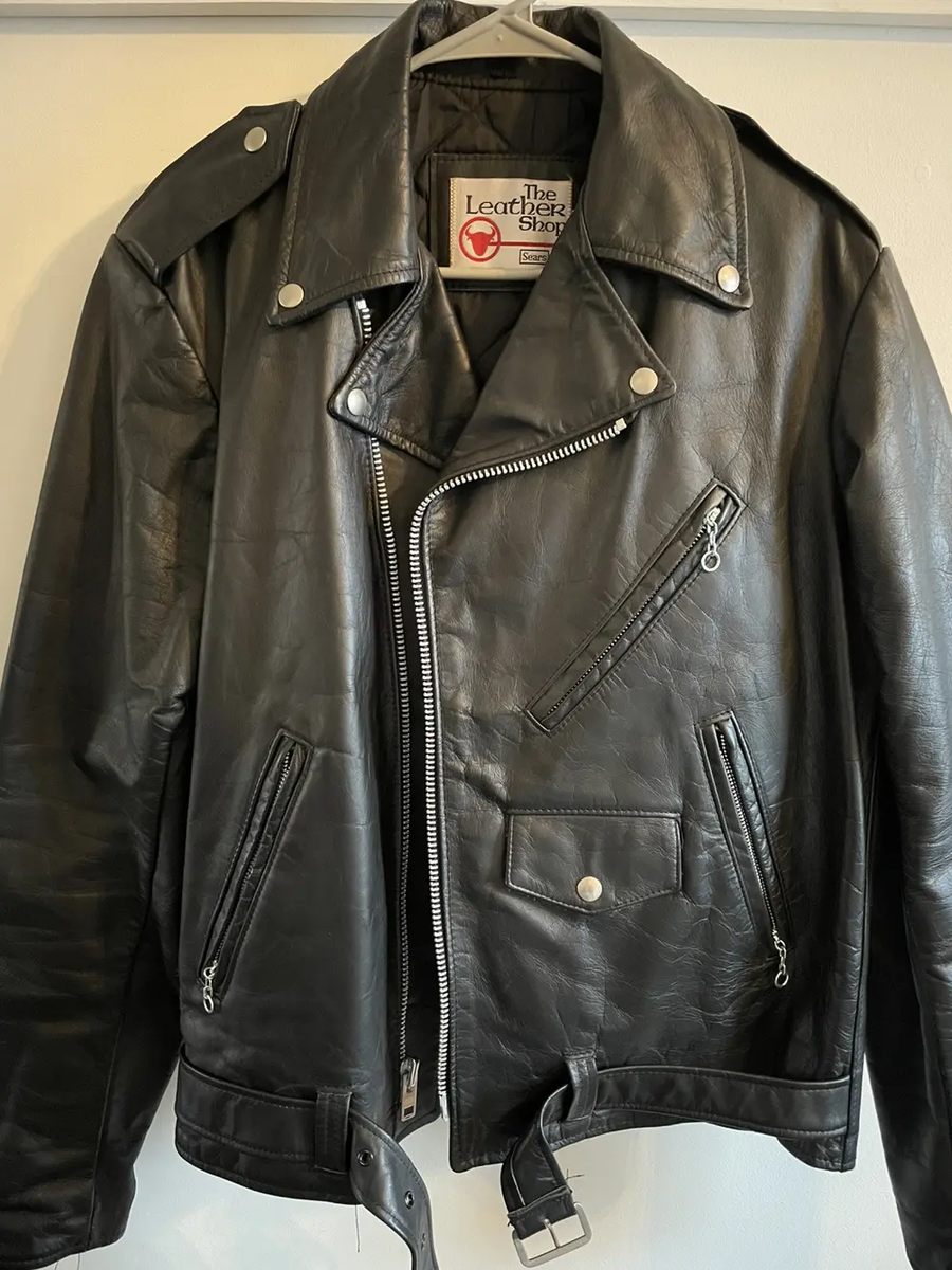 THE LEATHER SHOP vintage jacket SEARS 48 Regular Motorcycle Biker