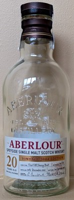 Aberlour 20 Year Old 2004 Vintage Empty Whisky Bottle. Rare