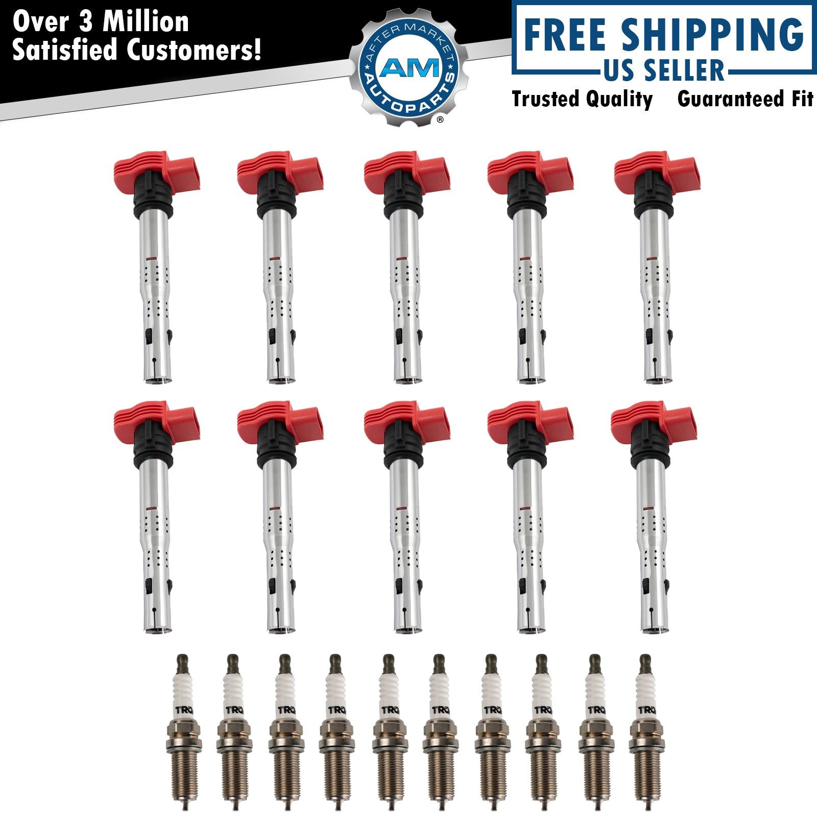 TRQ Ignition Coil & Iridium Spark Plug Kit Set for Audi R8 S6 S8 5.2L V10