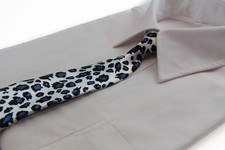 Kids Boys Black Navy Patterned Elastic Neck Tie - Leopard White