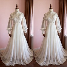 Chiffon Wedding Dresses White Ivory Long Sleeves Boho Beach Bridal Gowns A Line