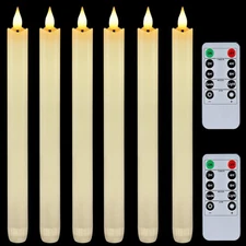 6 PCS 9.6 Inch Ivory Taper Candles, Flameless, Remote, Timer, Dimmer, Flicker
