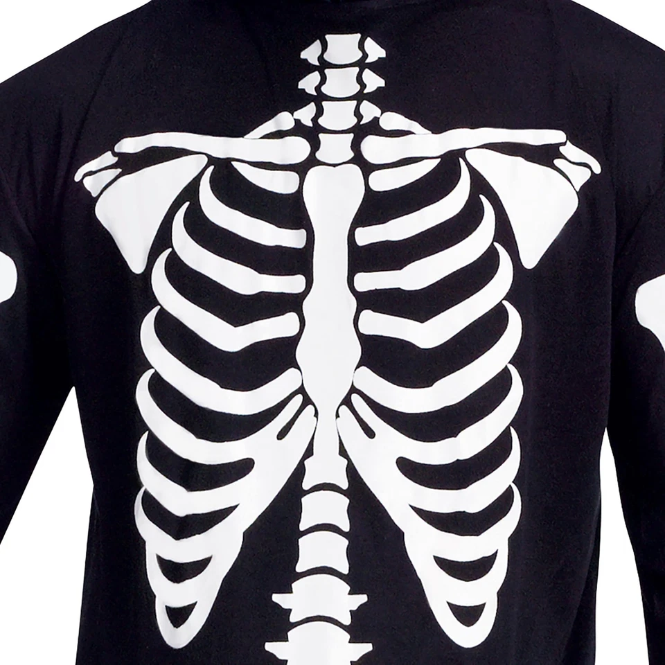 Fantasia masculina plus size Skeleboner - Roupa adulta de Halloween em branco/preto - Imagem 3 de 4