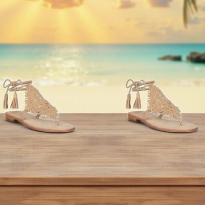 Joie Kacia Sandals Suede Woven Wrap Tassel Metallic Gold 38.5 8 US Excellent